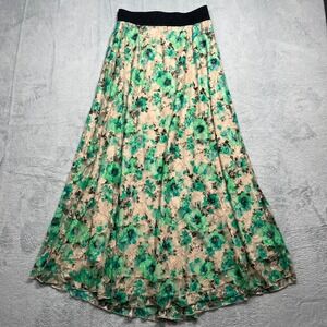LuLaRoe Lola Maxi Skirt Womens Green Floral Lace Elastic Waist Full Length XS